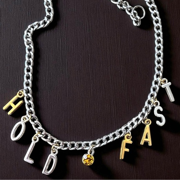 Chic Two-Tone Charm Necklace “Hold Fast” 15” - Picture 4 of 14